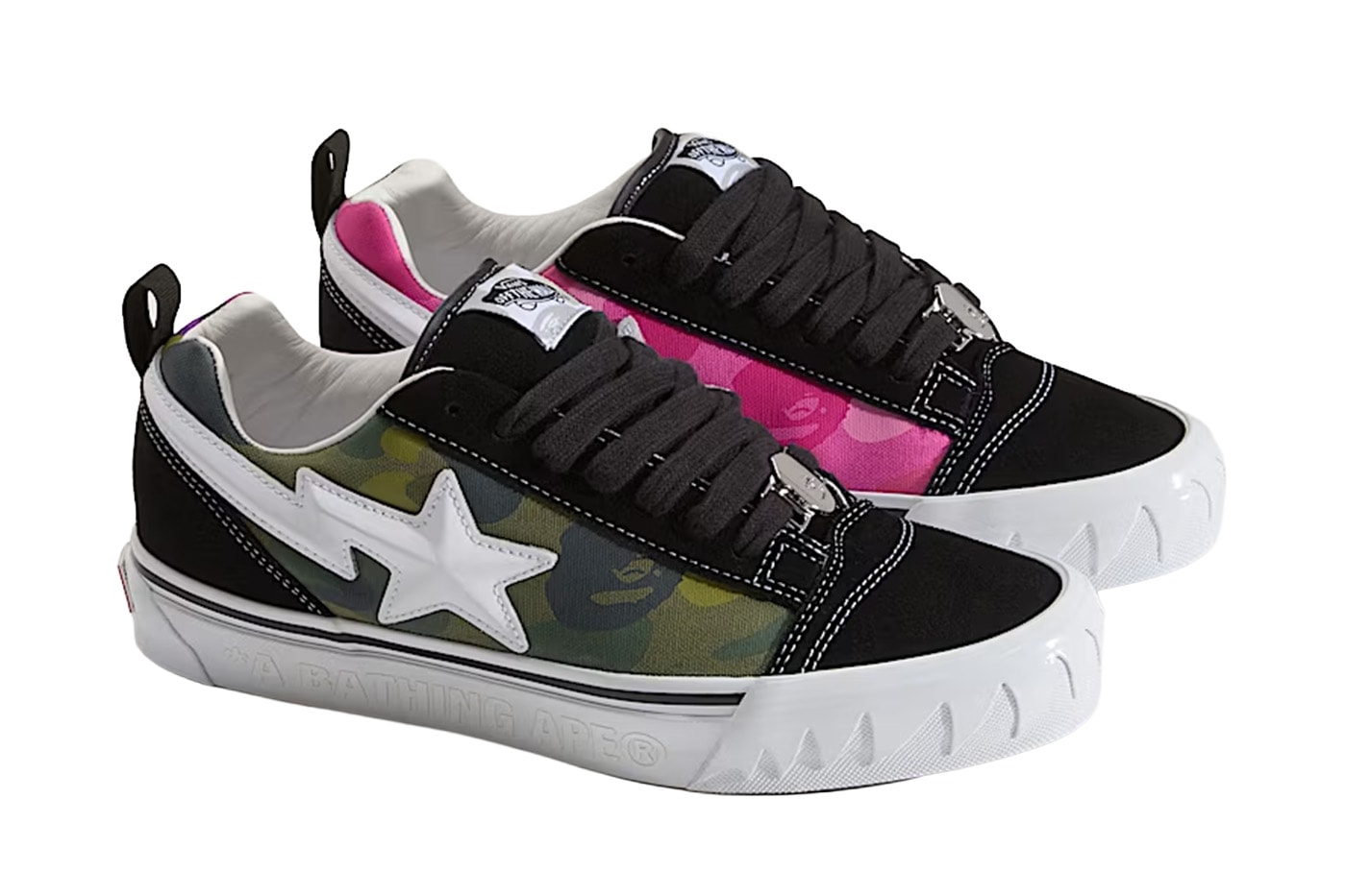 BAPE x Vans Premium Knu Skool：迷彩帆布、麂皮加鯊魚齒橡膠逐層打造潮爆聯乘球鞋