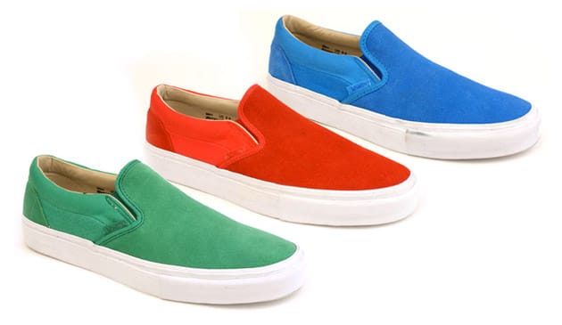 red suede vans slip ons