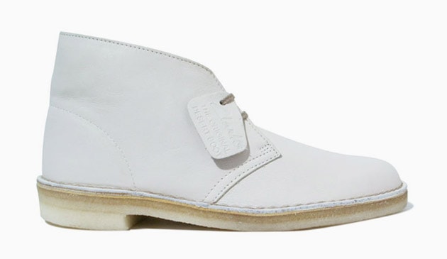 Clarks White Leather Desert Boots