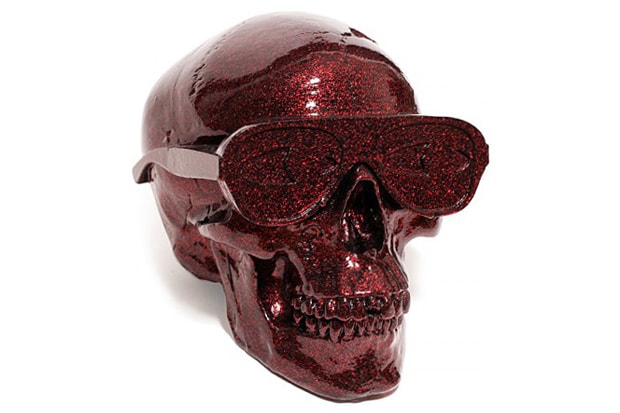 Gypsum Skull Sculpture by Michael Leon Metallic Red Edition
