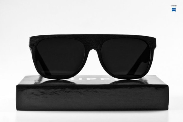 SUPER Flat Top Black Leather Sunglasses