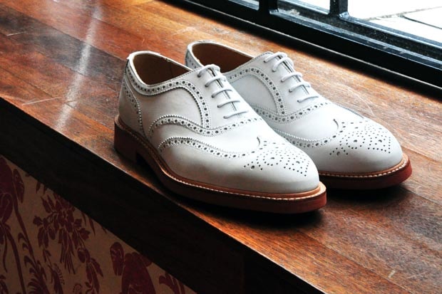 Crockett & Jones for Mr. Start "Suffolk" White Suede Brogue