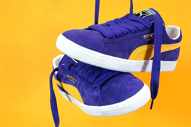 purple and blue puma suedes