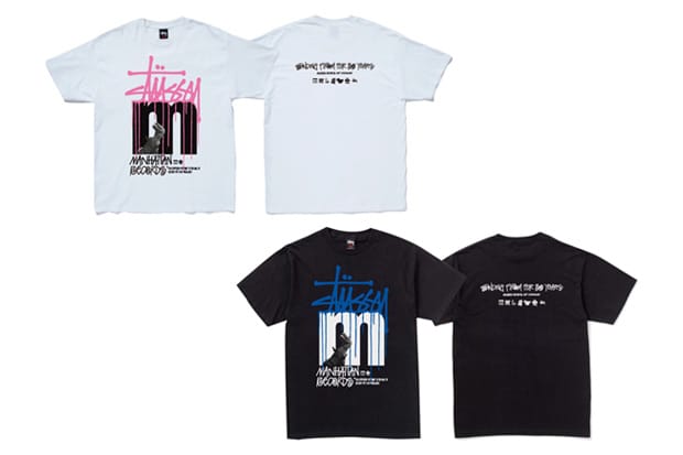純正販売STUSSY x MANHATTAN RECORDS 30th 新品完品 ステューシー マンハッタンレコード 30周年 Tシャツ 黒 X 赤白 XL XLサイズ以上
