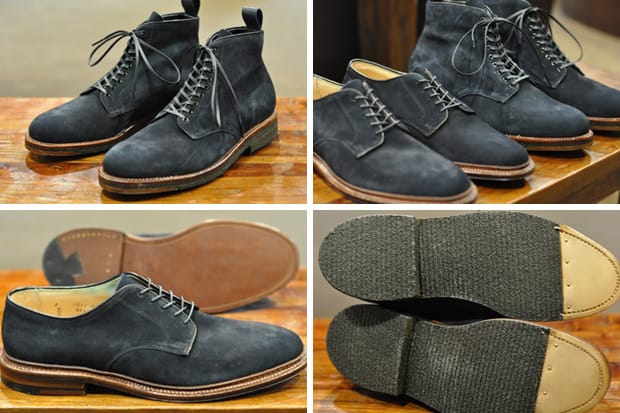 Alden Navy Suede Plain Toe Blucher and Plain Toe Boot