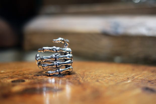Crazy Pig Designs Bone Hand Skull Ring