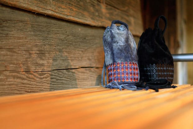 White Mountaineering Geometric Embroidery Leather Chalk Bag