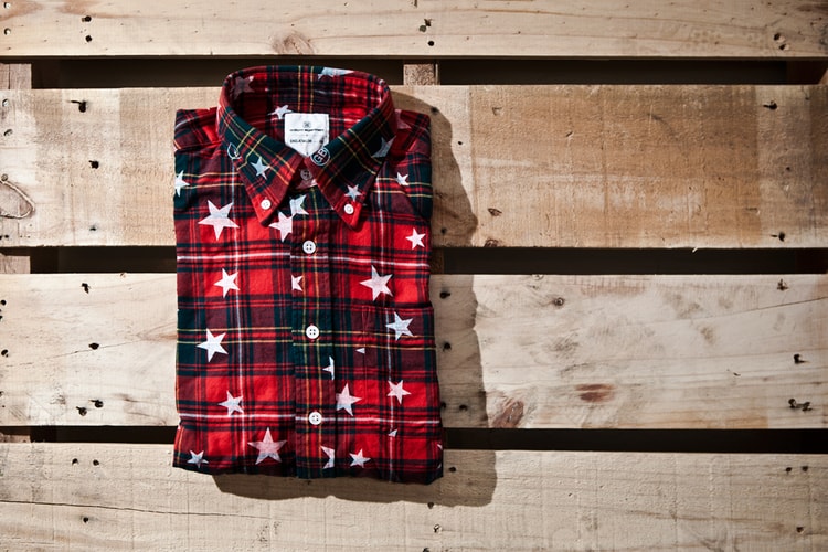 uniform experiment x ENGLATAILOR STAR PRINT FLANNEL CHECK B.D SHIRT