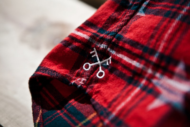 uniform experiment x ENGLATAILOR STAR PRINT FLANNEL CHECK B.D SHIRT