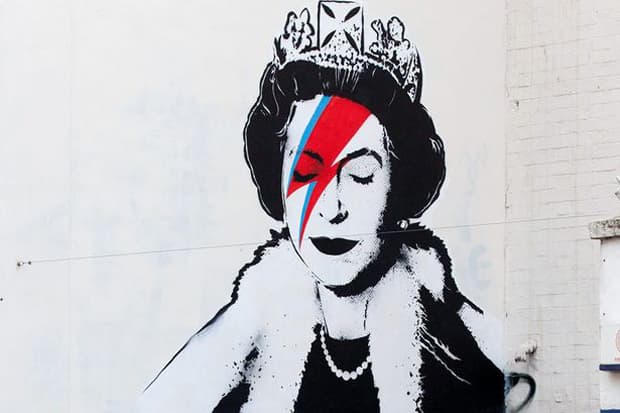 Bansky Paints the Queen as David Bowie's "Aladdin Sane"