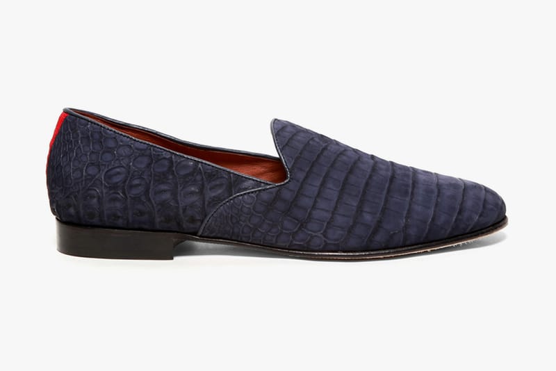 Del Toro Bespoke Exotic Series Suede Navy Crocodile Slipper
