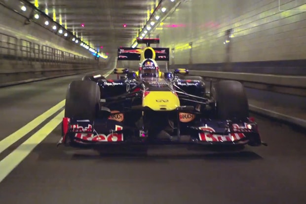 Red Bull Racing's Formula One Car Burns Rubber on the Streets of New York