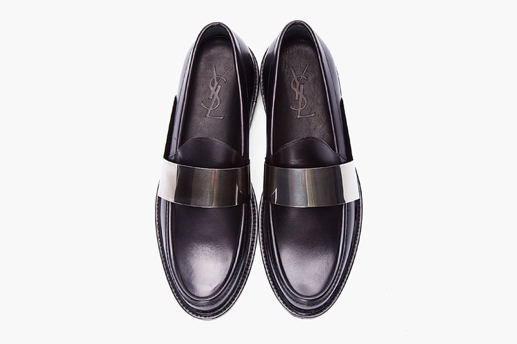 Yves Saint Laurent Black Leather Brass Bar Loafers