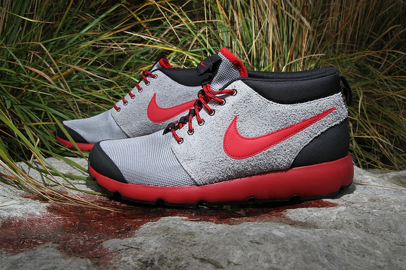 nike roshe red and grey