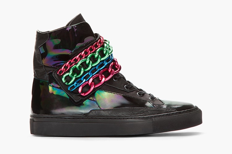 Raf Simons Black Holographic Tricolor Chained Velcro Sneaker