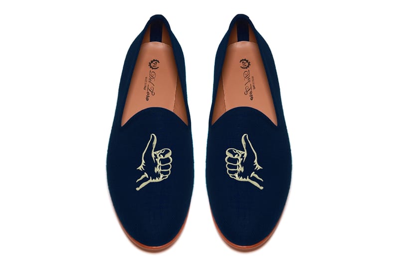 Five Story NYC x Del Toro "Thumbs Up" Navy Linen Slipper