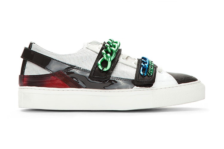 Raf Simons White Holographic Tricolor Chained Low-Top Velcro Sneaker