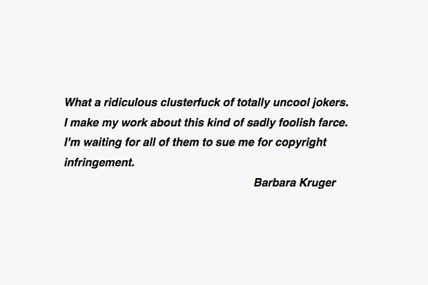 Barbara Kruger Weighs In on the Supreme Lawsuit Against Married To The Mob