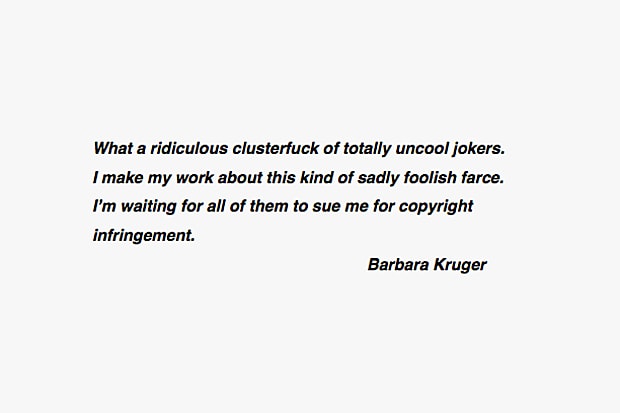 Barbara Kruger Weighs In on the Supreme Lawsuit Against Married To The Mob