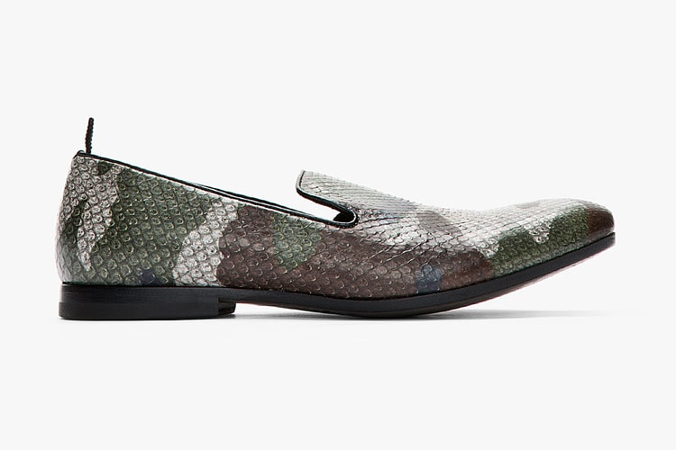 Alexander McQueen Grey Camo Print Python Leather Loafers