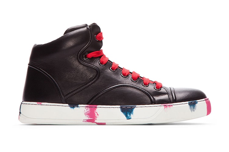 Lanvin Black Leather Painted Mid-Top Sneakers