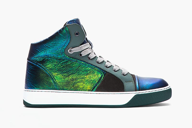 Lanvin Green and Blue Iridescent Leather Sneaker
