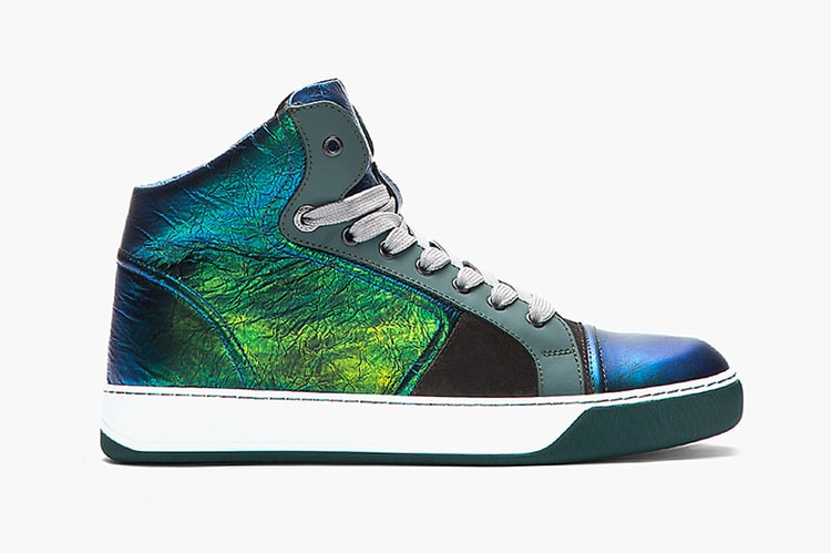 Lanvin Green and Blue Iridescent Leather Sneaker