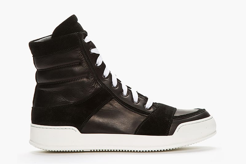 Balmain Black Leather & Suede High-Top Sneakers