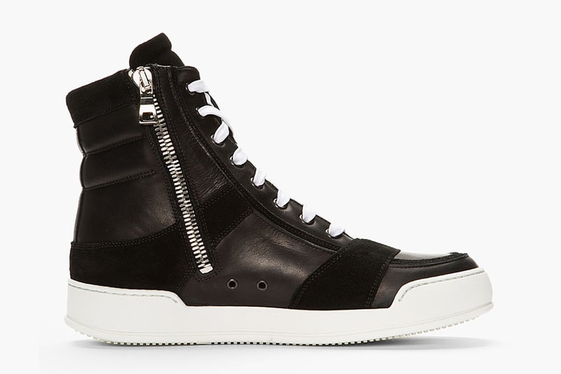 Balmain Black Leather & Suede High-Top Sneakers