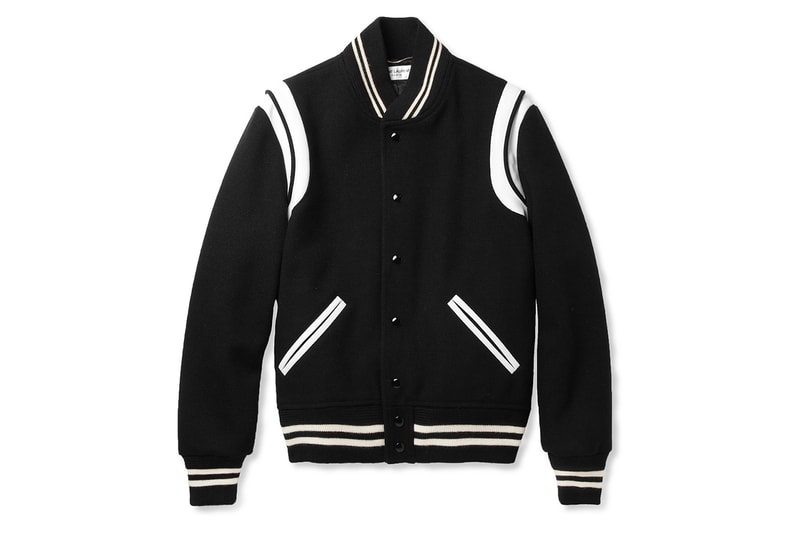 Saint Laurent Leather-Trimmed Wool Blend Varsity Jacket