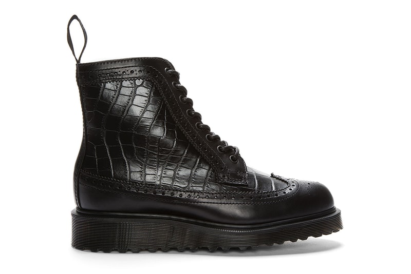 Dr. Martens Black Croc-Embossed Leather Marcus Brogue Boots