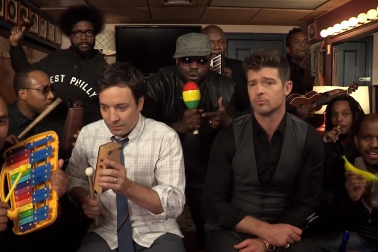 Robin Thicke, The Roots & Jimmy Fallon Perform “Blurred Lines” with Classroom Instruments
