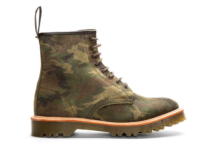 Dr. Martens Green Suede Camo Print Premium 1460 8-Eye Boots
