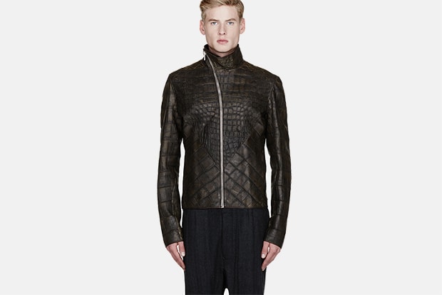 Rick Owens Olive Wild Alligator Leather Hun Jacket