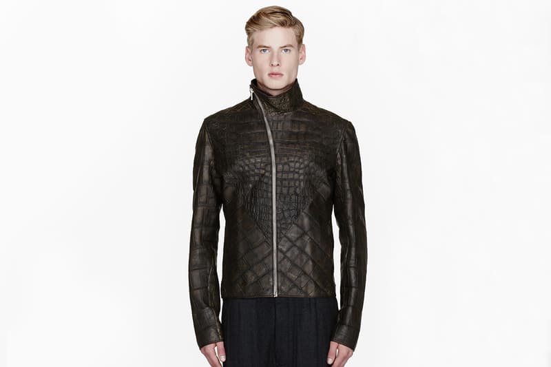 Rick Owens Olive Wild Alligator Leather Hun Jacket