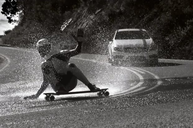 "Silver Slipstream" Short Film Races Mercedes A45 AMG Against Downhill Skateboarder