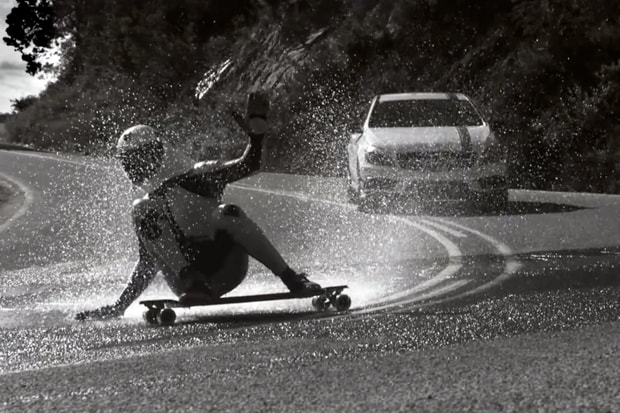 "Silver Slipstream" Short Film Races Mercedes A45 AMG Against Downhill Skateboarder