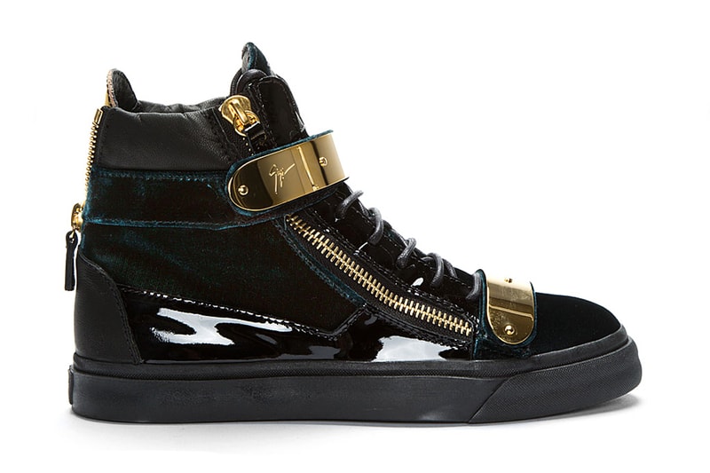Giuseppe Zanotti Green Velvet High Top Sneakers SSENSE Exclusive