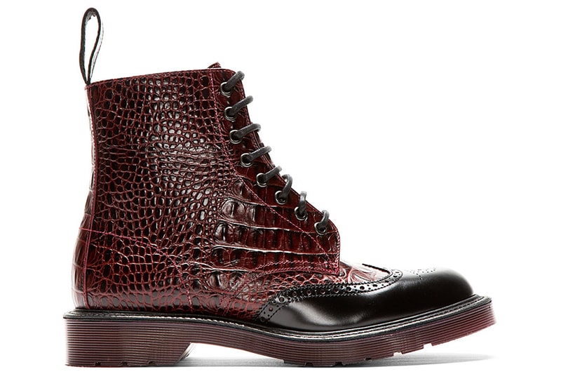 Dr. Martens Burgundy Crocodile Brogued Wingtip Calder Boot