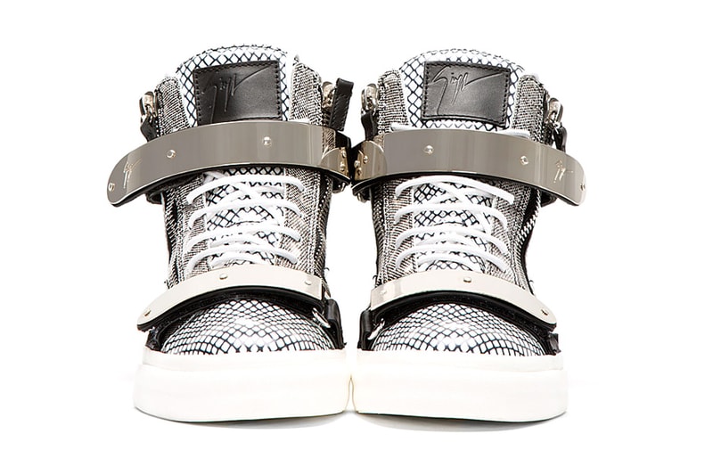 Giuseppe Zanotti Patent Leather Mesh-Print High-Tops Black/White