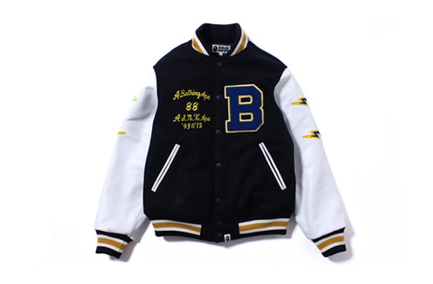 A Bathing Ape Leather Sleeve Varsity Jacket