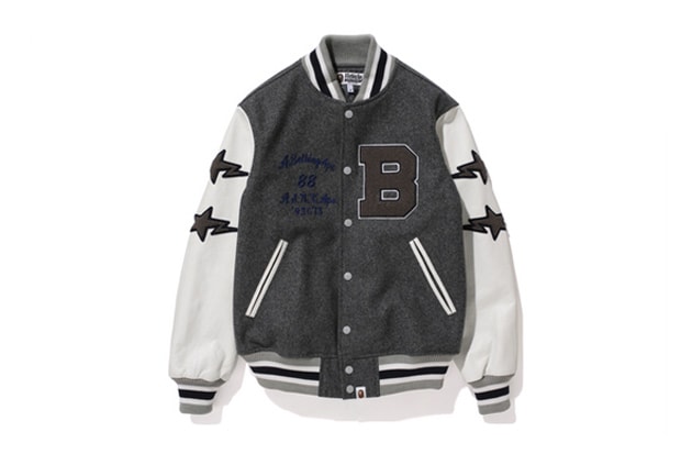 A Bathing Ape Leather Sleeve Varsity Jacket