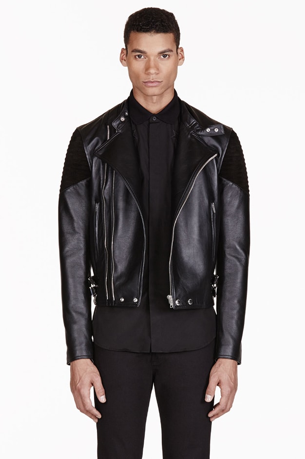 Givenchy Black Ribbed Leather Biker Jacket