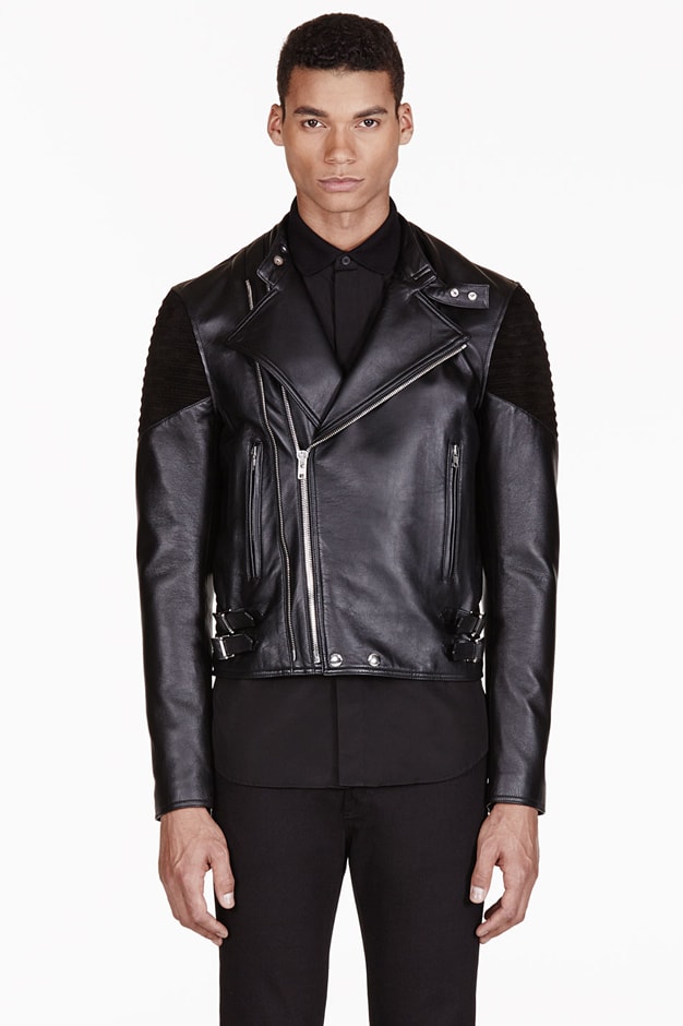 Givenchy Black Ribbed Leather Biker Jacket