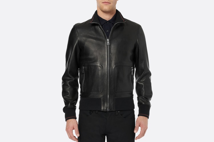 Gucci Nappa Leather and Web Trimmed Bomber Jacket