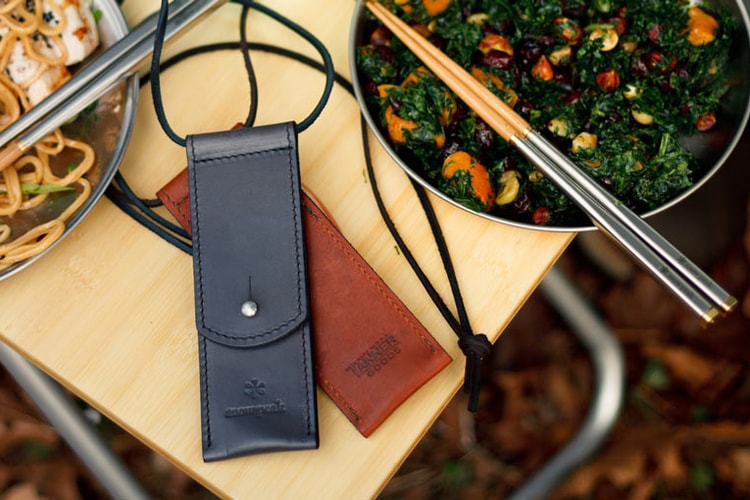 Snow Peak x Tanner Goods Carry-On Chopsticks with a Horween Chromexcel Case