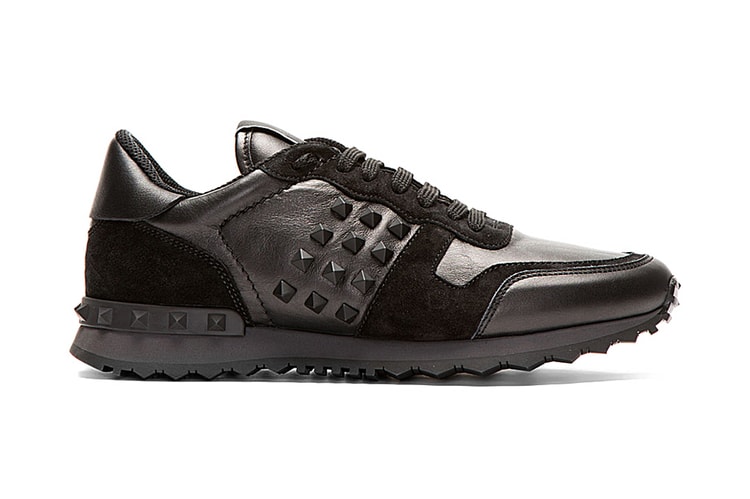 Valentino Black Leather and Suede Studded Sneakers