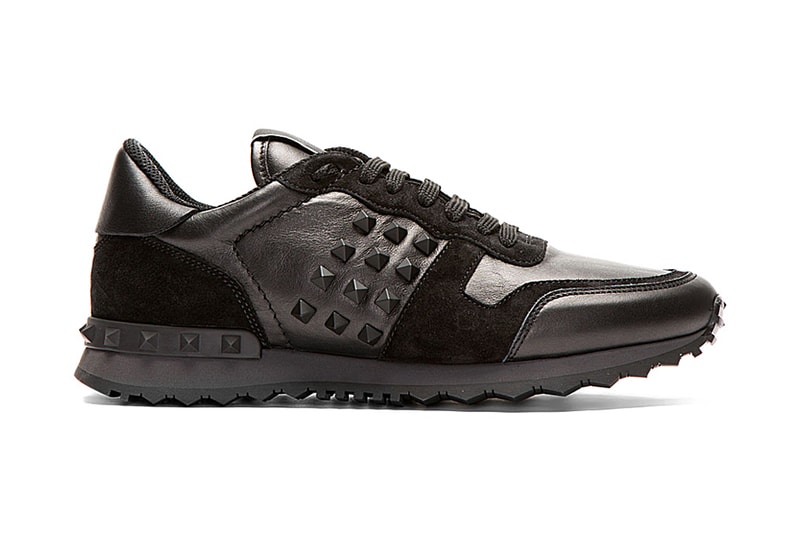 Valentino Black Leather and Suede Studded Sneakers