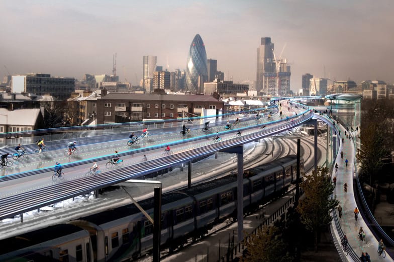 Norman Foster Proposes 220km Elevated Bike Path in London