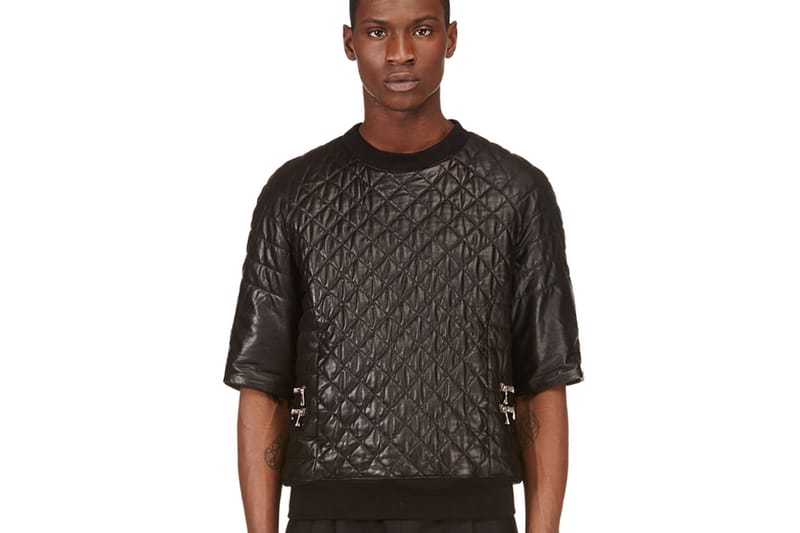 Balmain Black Short-Sleeve Quilted Leather Top